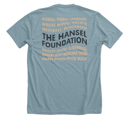 We Love Pitties: option 2!, a Heather Blue Lagoon Premium Unisex Tee (back-view)