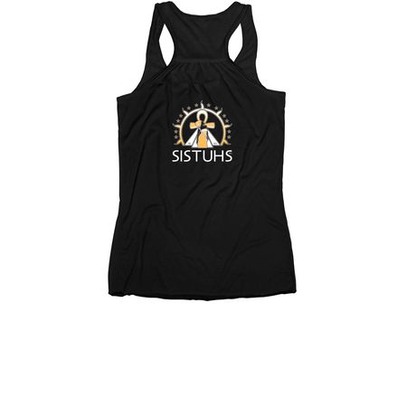 SISTUHS in Pink: Strength. Unity. Hope: Tank, a Black Women's Racerback (back-view)