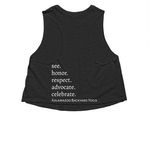 Support a Dedicated Kalamazoo Member in Need, a Dark Grey Heather Women?s Cropped Racerback Tank (back-view)