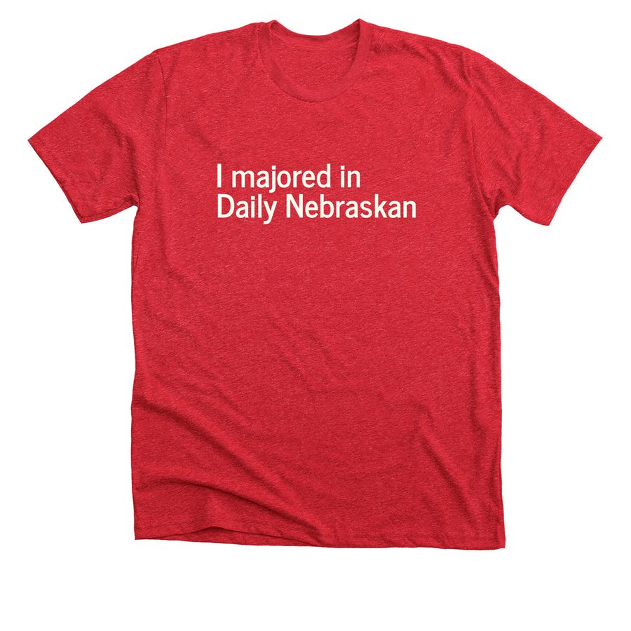 ... and minored in O'Rourke's(front and back), a Heather Red Premium Unisex Tee