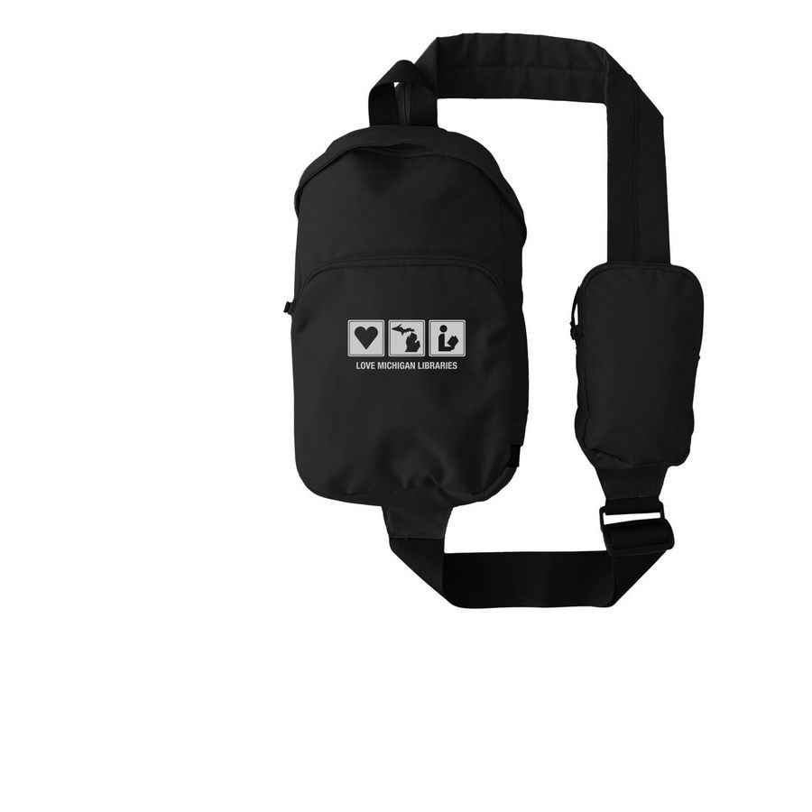 Love MI Libraries Sling Bag, a Black Grove Sling Bag