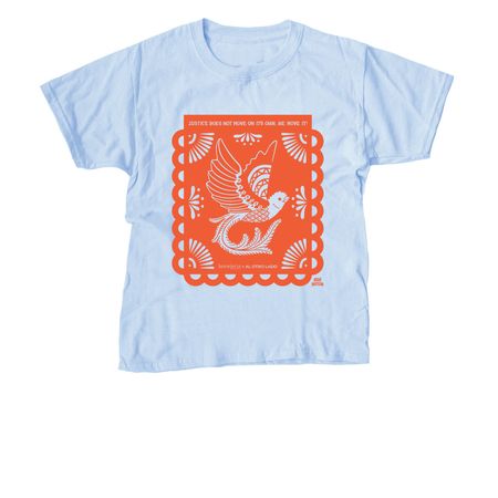 Al Otro Lado x Brewjer?a Merch, a Light Blue Youth Unisex Tee
