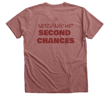 Serving up second chances, a Heather Mauve Premium V-Neck Tee