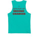 Serving up second chances, a Teal Premium Cotton Tank (back-view)