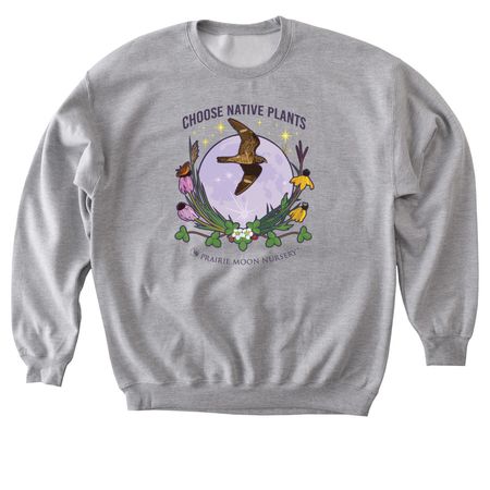 Choose Native Plants: Moon & Hawk (color), a Sport Grey Softstyle Crewneck Sweatshirt