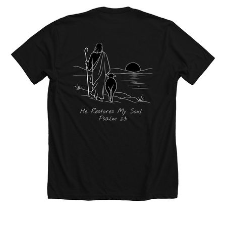 Psalm 23, a Solid Black Blend Premium Unisex Tee (back-view)