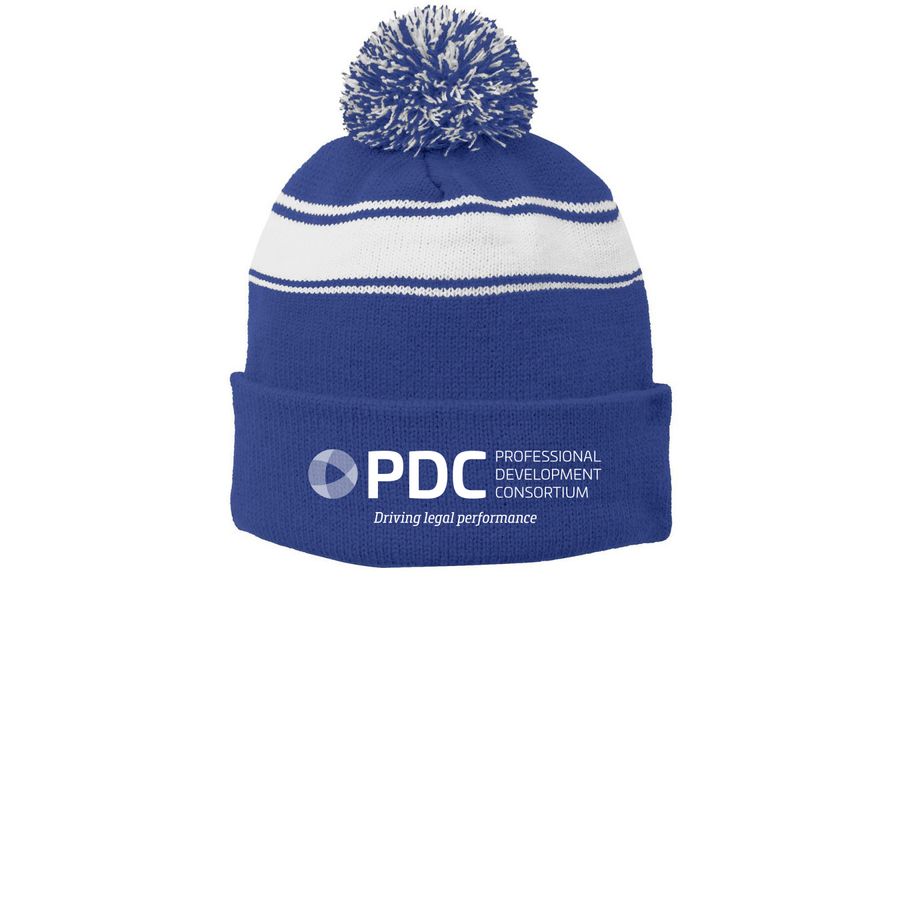 Beanies, a True Royal/ White Printed Stripe Pom-Pom Beanie