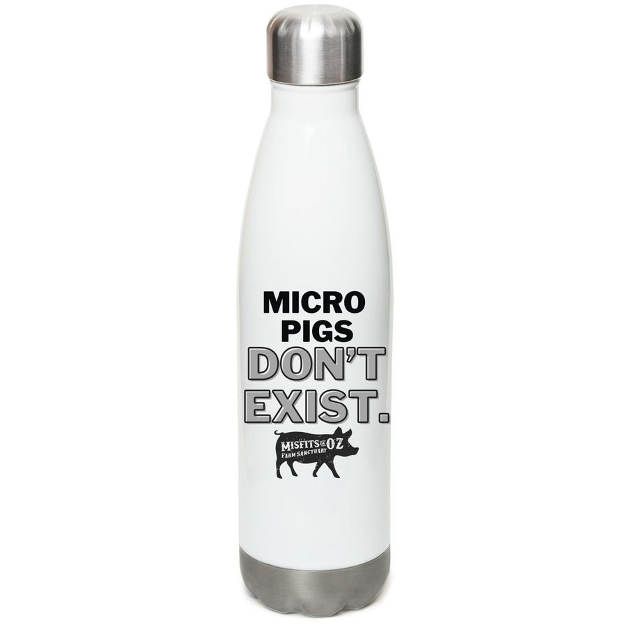 Micro Pigs Don't Exist Water Bottle, a White Stainless Steel Water Bottle