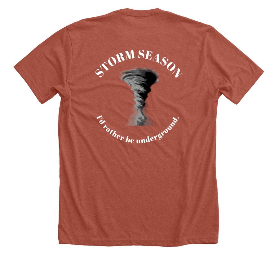 Storm Season, a Heather Clay Premium Unisex Tee (back-view)