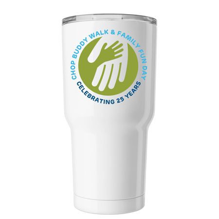 25th Anniversary Buddy Walk Tumbler, a White Insulated Tumbler (back-view)