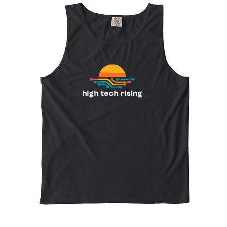 Wear High Tech Rising, a Black Comfort Colors Tank Top