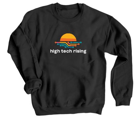 Wear High Tech Rising, a Black Crewneck Sweatshirt