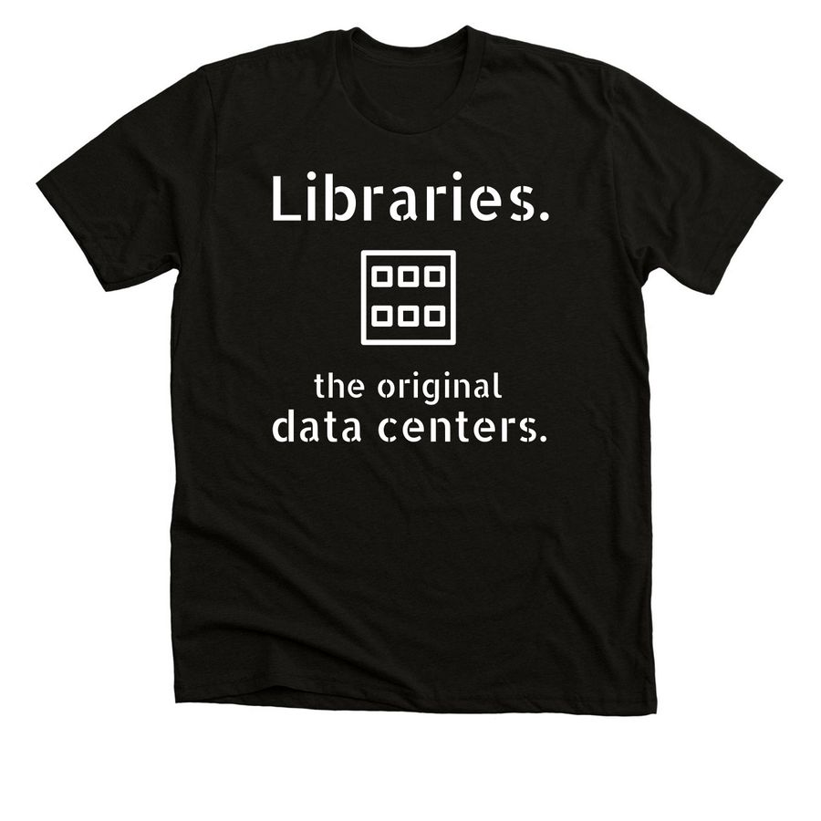 Data Centers? Try a book., a Black Heather Premium Unisex Tee