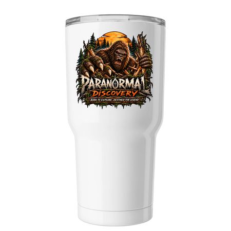 PARANORMAL DISCOVERY INSULATED TUMBLER, a White Insulated Tumbler (back-view)