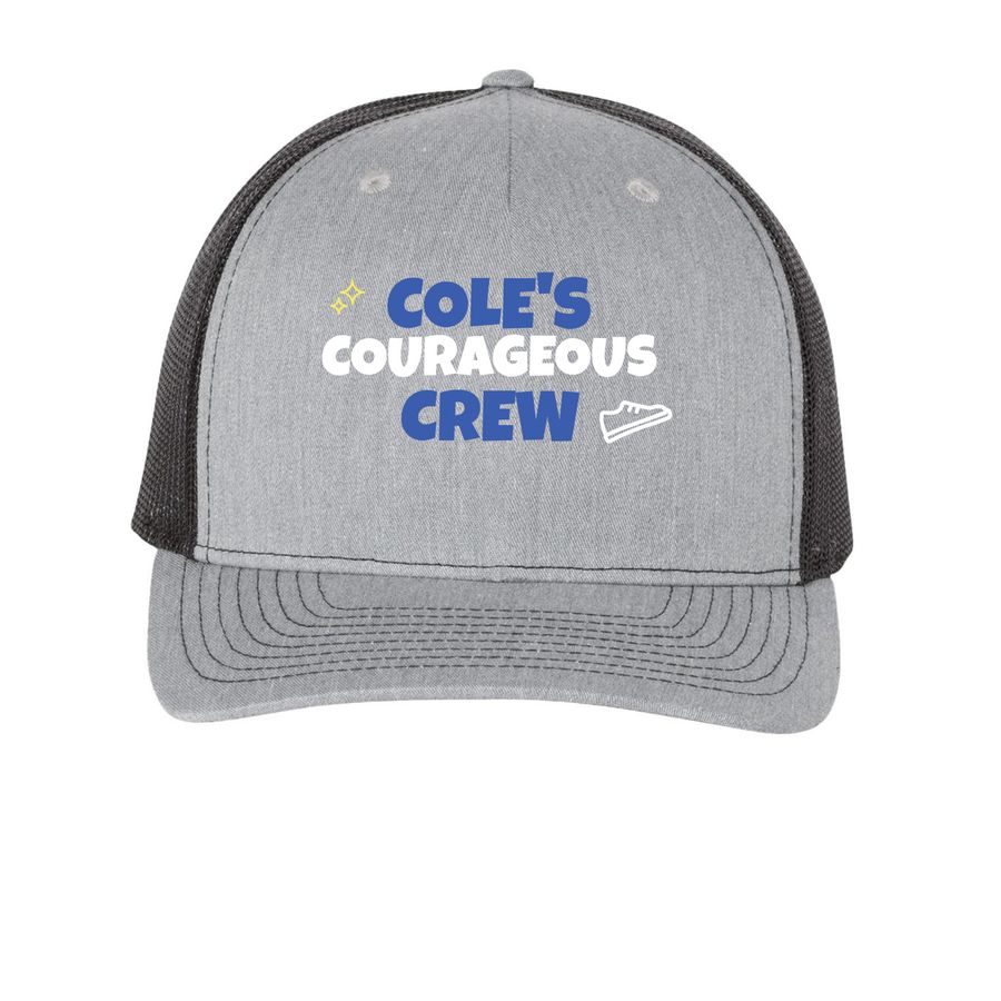 Cole's Courageous Crew, a Heather Grey/ Black Printed Five-Panel Trucker Cap