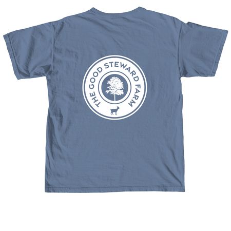 Good Steward Farm - Goat Logo, a Blue Jean Comfort Colors Unisex Tee (back-view)