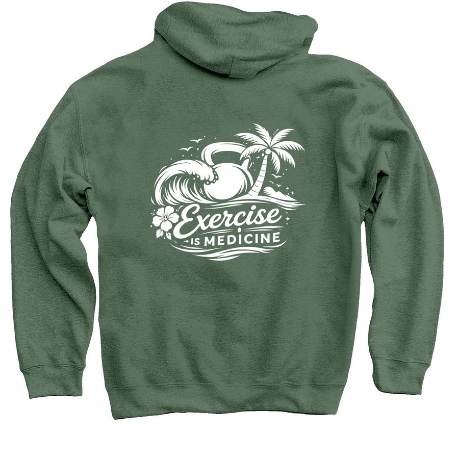 Exercise is Medicine - Greens & Blues, a Military Green Pullover Hoodie