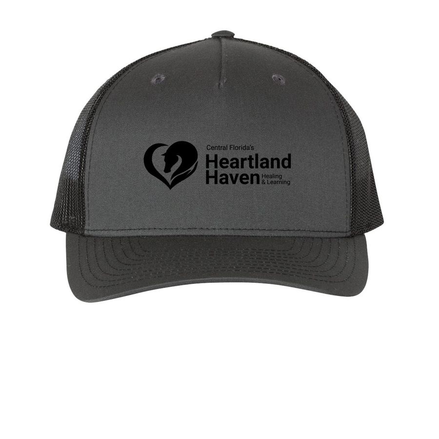 Heartland Haven Baseball Cap, a Charcoal/ Black Printed Five-Panel Trucker Cap