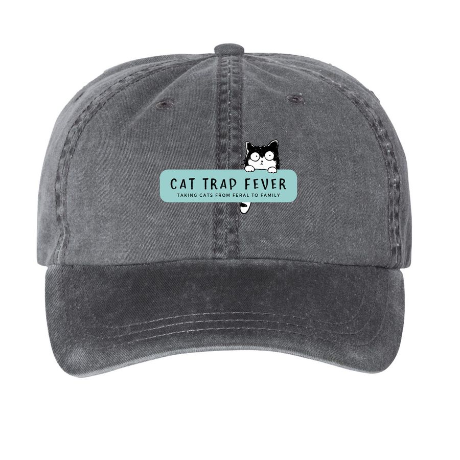 Cat Trap Fever, a Black Printed Pigment Dye Baseball Cap