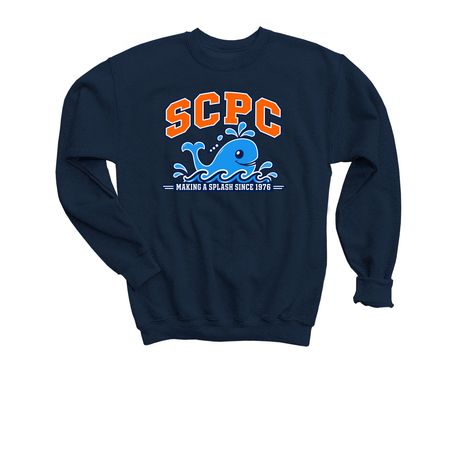 Making an Orange Splash, a Navy Youth Crewneck Sweatshirt