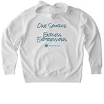 One Source. Endless Expressions., a White Stanley/Stella Unisex Cruiser 2.0 Pullover Hoodie (back-view)