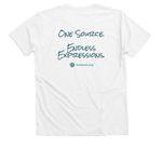 One Source. Endless Expressions., a Solid White Blend Premium V-Neck Tee (back-view)
