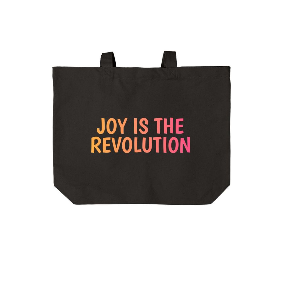 Joy is the Revolution Tote, a Deep Black Cotton Canvas Tote Bag