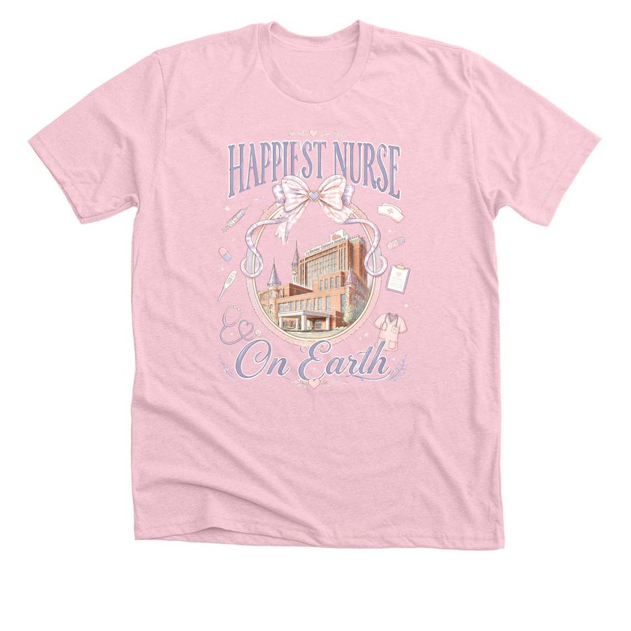 Happiest Nurse on Earth, a Heather Pink Premium Unisex Tee