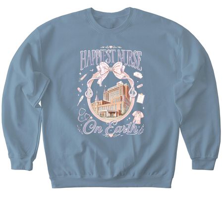 Happiest Nurse on Earth, a Stone Blue Softstyle Crewneck Sweatshirt