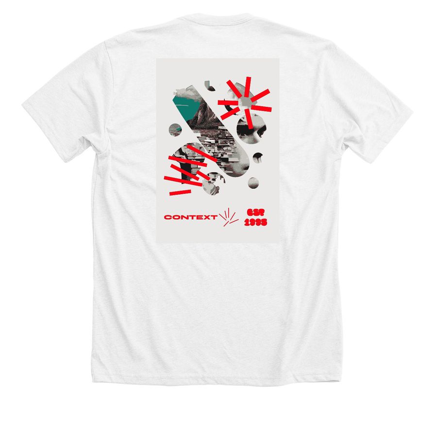 CONTEXT, a Solid White Blend Premium Unisex Tee (back-view)