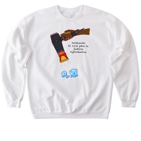 Melt ICE for Reproductive Justice!, a White Softstyle Crewneck Sweatshirt