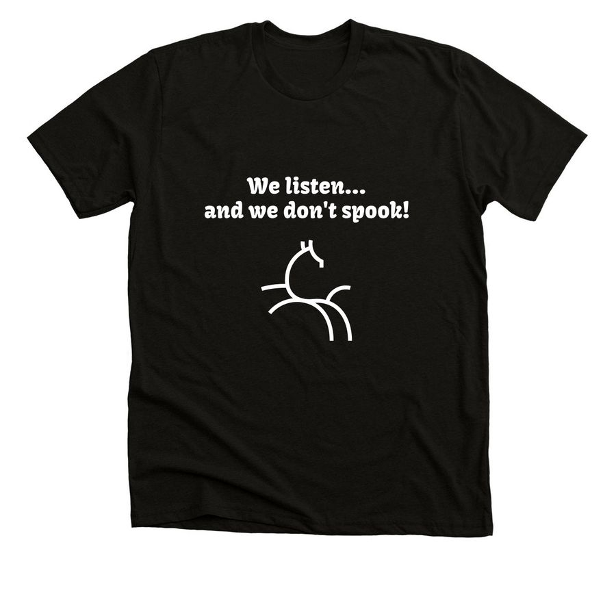 We listen..., a Black Heather Premium Unisex Tee