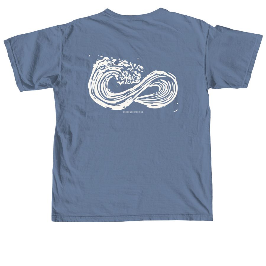 Oregon Shores - Infinity Wave, a Blue Jean Comfort Colors Unisex Tee (back-view)