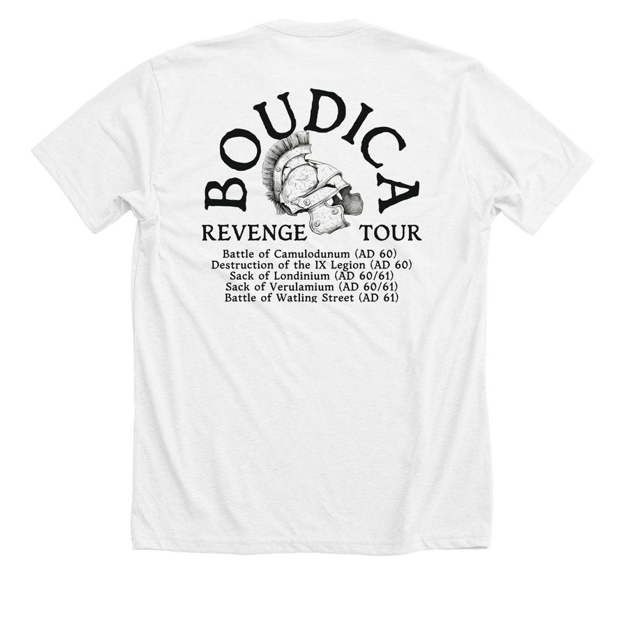 Queen Boudica Revenge Tour, a Solid White Blend Premium Unisex Tee (back-view)
