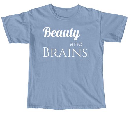 Beauty and Brains, a Washed Denim Comfort Colors Youth Tee