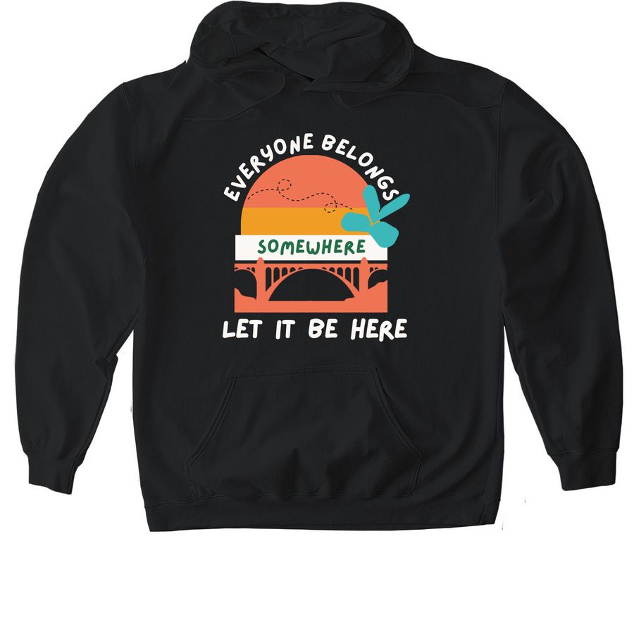 Everyone Belongs Somewhere Apparel, a Black Gildan Softstyle Pullover Hoodie