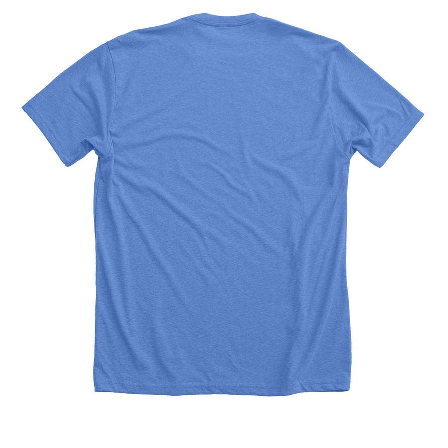 Floats Well with Others, a Heather Columbia Blue Premium Unisex Tee (back-view)