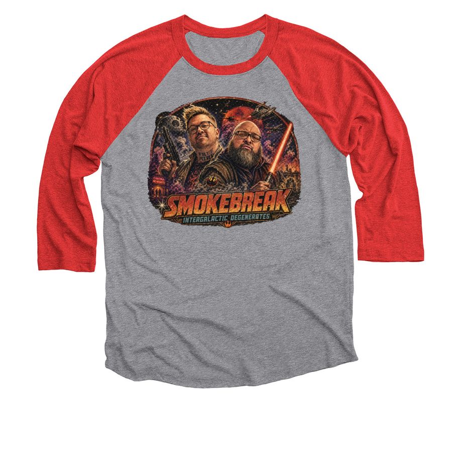 May The Break Be With You, a Red and Premium Heather 3/4 Sleeve Baseball Tee