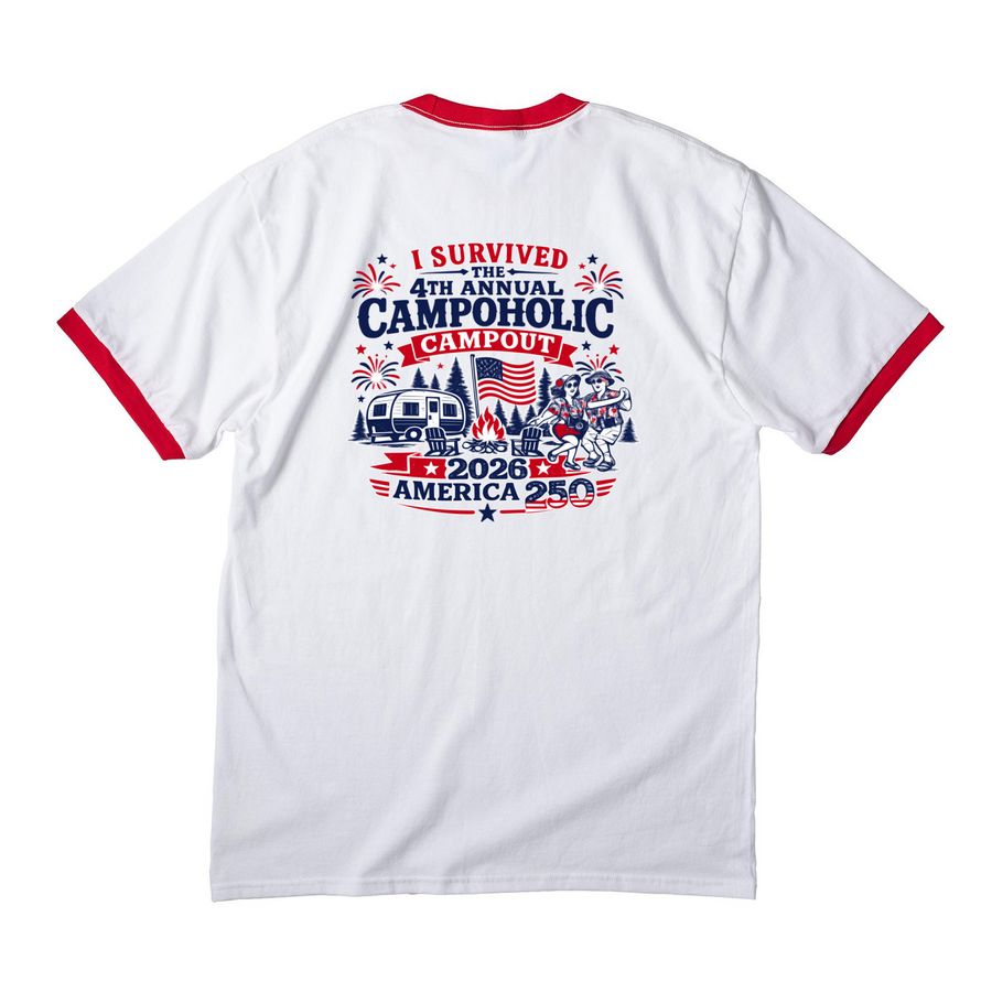 4th Annual Campoholic Campout, a White/ Red Cotton Ringer Tee (back-view)