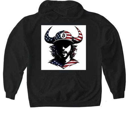 American Bitcoin Bull, a Black Gildan Softstyle Pullover Hoodie