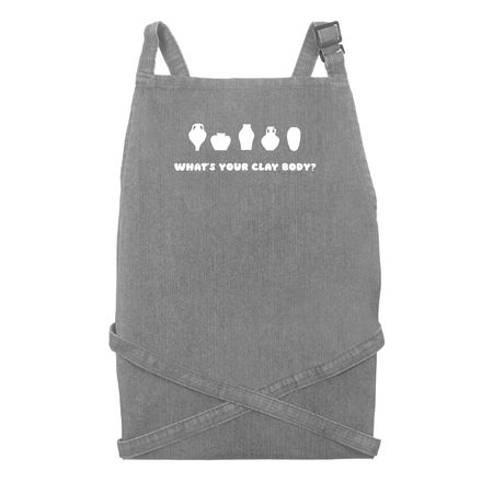 What's your clay body? apron, a Grey Denim Recycled Denim Bib Apron