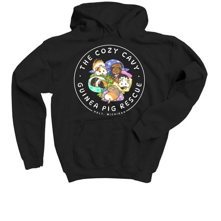 The Cozy Cavy Logo Merch, a Black Youth Pullover Hoodie