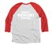 Manifest fall, y'all! ?, a Red and Heather White 3/4 Sleeve Baseball Tee (back-view)
