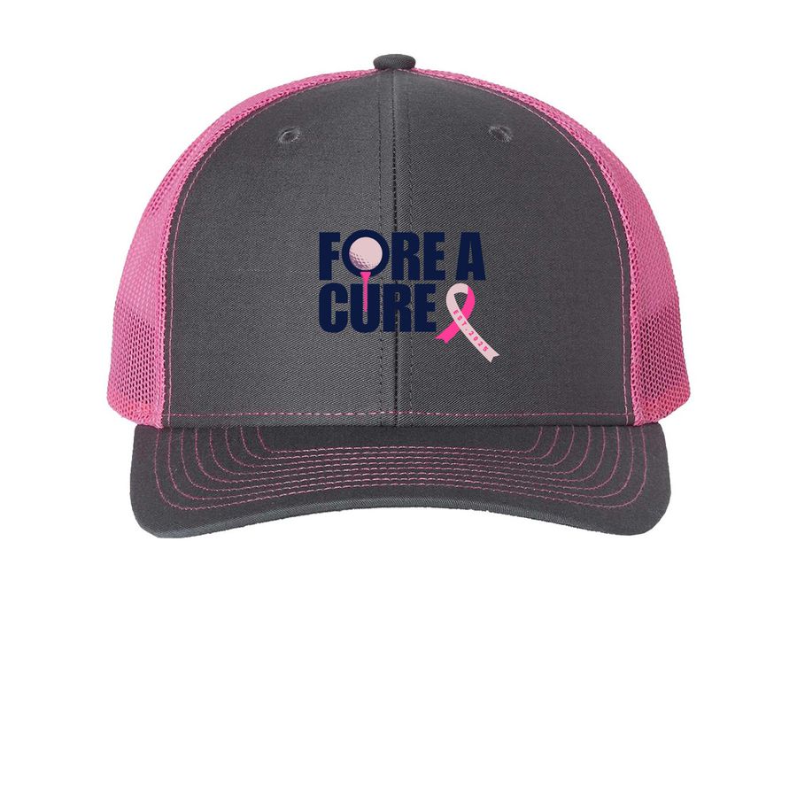 Fore A Cure, a Charcoal/ Neon Pink Printed Snapback Trucker Cap