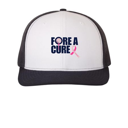 Fore A Cure, a White/ Navy Printed Snapback Trucker Cap
