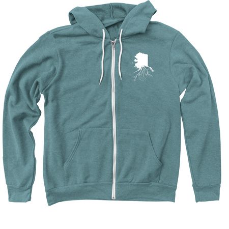 Alaskan Roots, a Heather Deep Teal Zip Up Hoodie