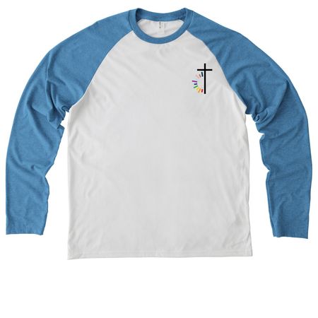 St. Luke Lutheran Church Campus Ministry, a Azure Blue/ Bright White Allmade Eco Triblend Colorblock Raglan Long Sleeve Tee