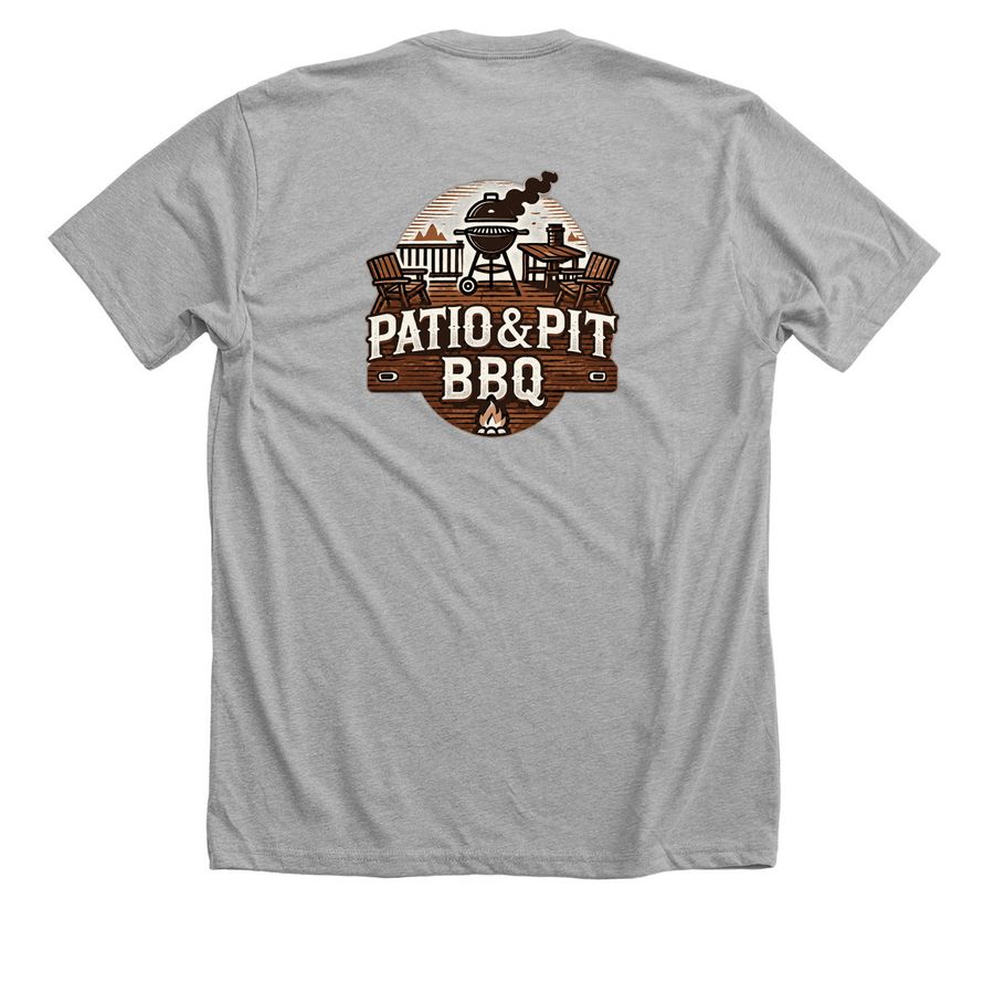 Patio & Pit BBQ, a Athletic Heather Premium Unisex Tee (back-view)