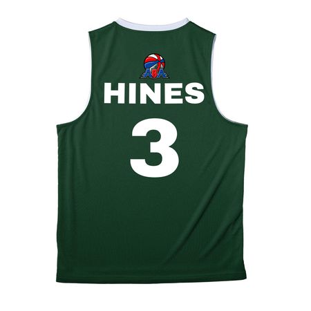 LH3 FAN SEMI PRO JERSEY, a Forest Green/ White Reversible Basketball Jersey (back-view)