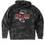 48/irok design&nbsp;, a Black Camo Heavyweight Camo Pullover Hoodie (back-view)